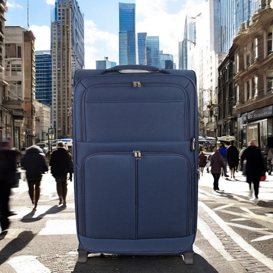 Troler voiaj Mare, Naimeed D5976, 2 roti, material textil, inchidere cifru, Albastru, 45x30x73cm