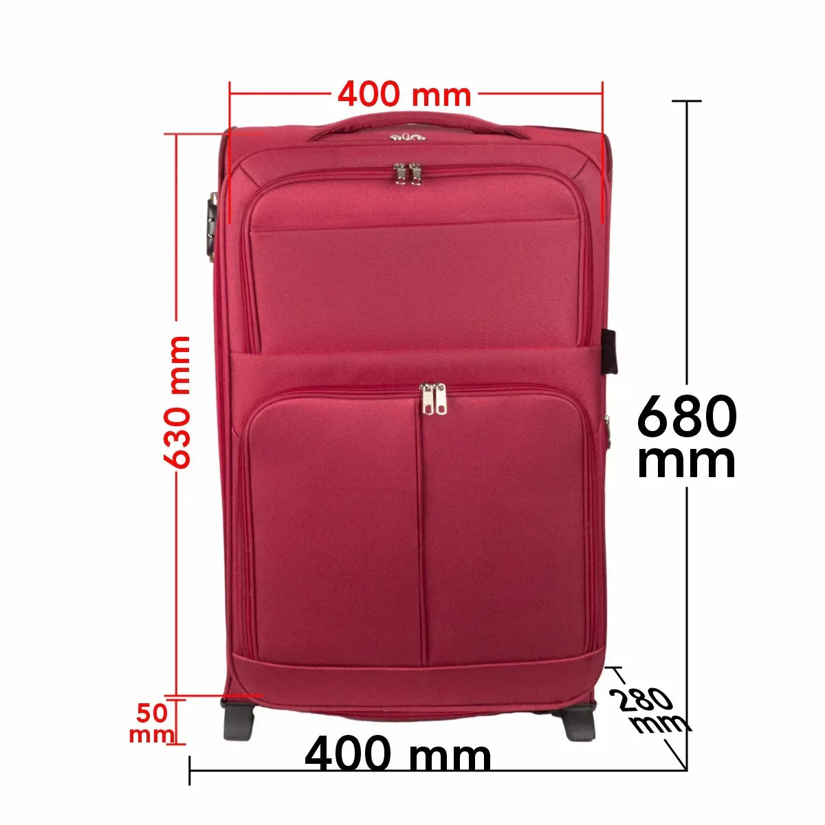Troler voiaj Mediu, Naimeed D5977, 2 roti, material textil, inchidere cifru, Rosu, 40x28x63cm - 221.ro