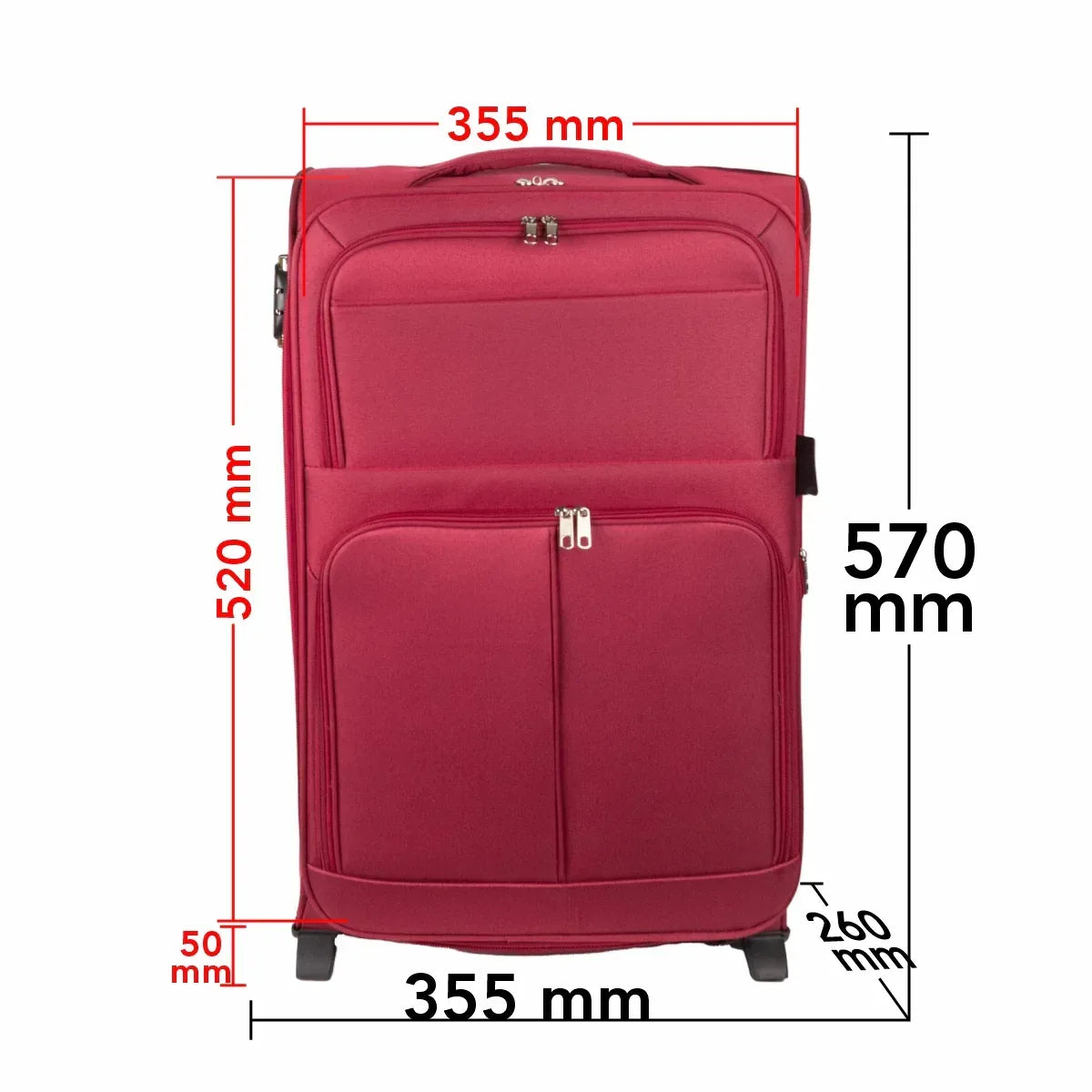 Troler voiaj Mic, Naimeed D5977, 2 roti, material textil, inchidere cifru, Rosu, 35.5x26x52cm - 221.ro