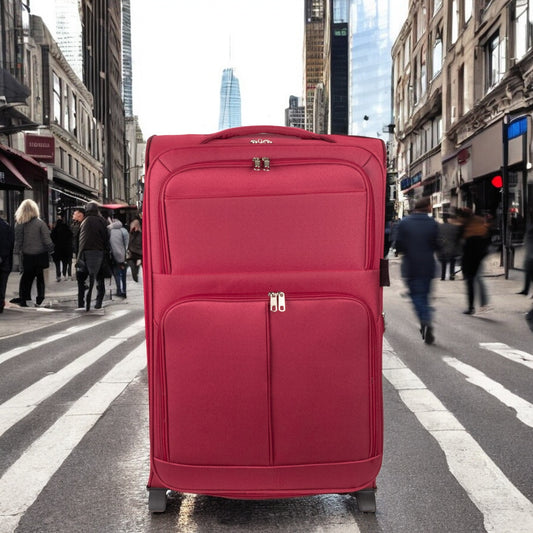 Troler voiaj Mic, Naimeed D5977, 2 roti, material textil, inchidere cifru, Rosu, 35.5x26x52cm