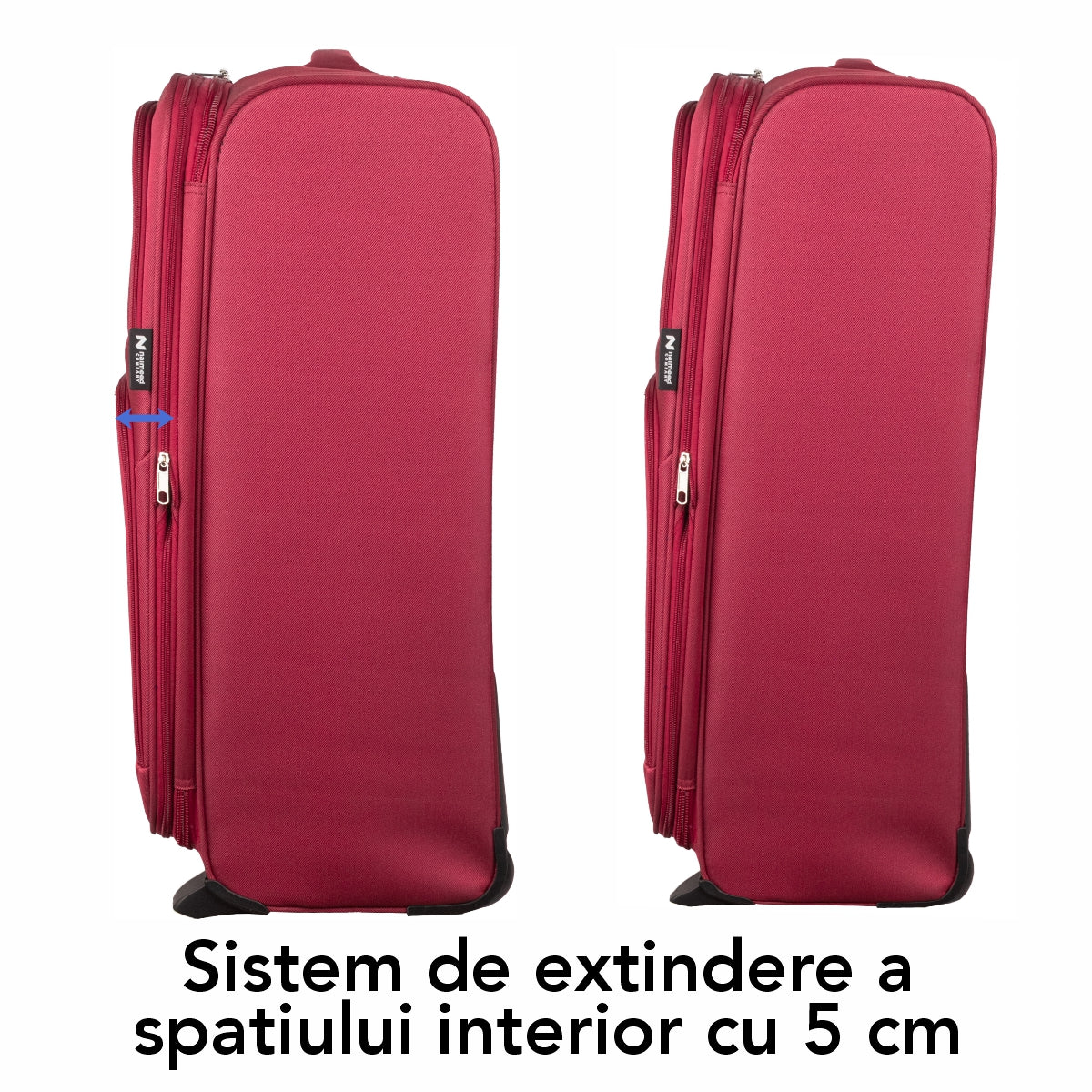 Troler voiaj Mic, Naimeed D5977, 2 roti, material textil, inchidere cifru, Rosu, 35.5x26x52cm