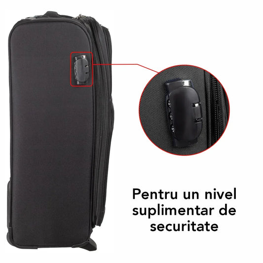 Troler voiaj Mediu, Naimeed D5978, 2 roti, material textil, inchidere cifru, Negru, 40x28x63cm - 221.ro