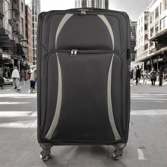 Troler voiaj Mare, Naimeed D5979, 4 roti, material textil, inchidere cifru, Negru, 45x30x73cm