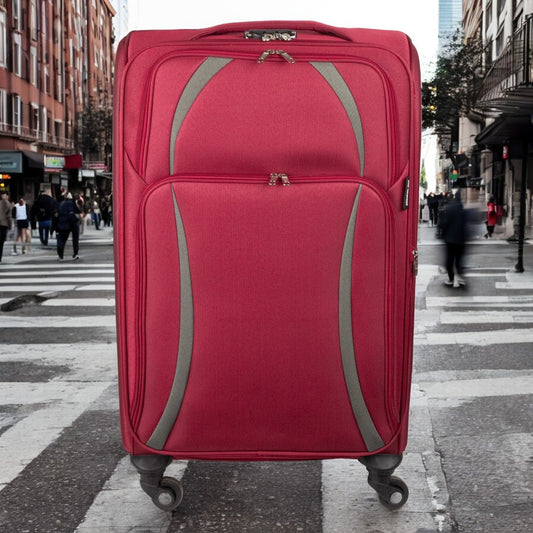 Troler voiaj Mic, Naimeed D5980, 4 roti, material textil, inchidere cifru, Rosu, 35.5x26x52cm