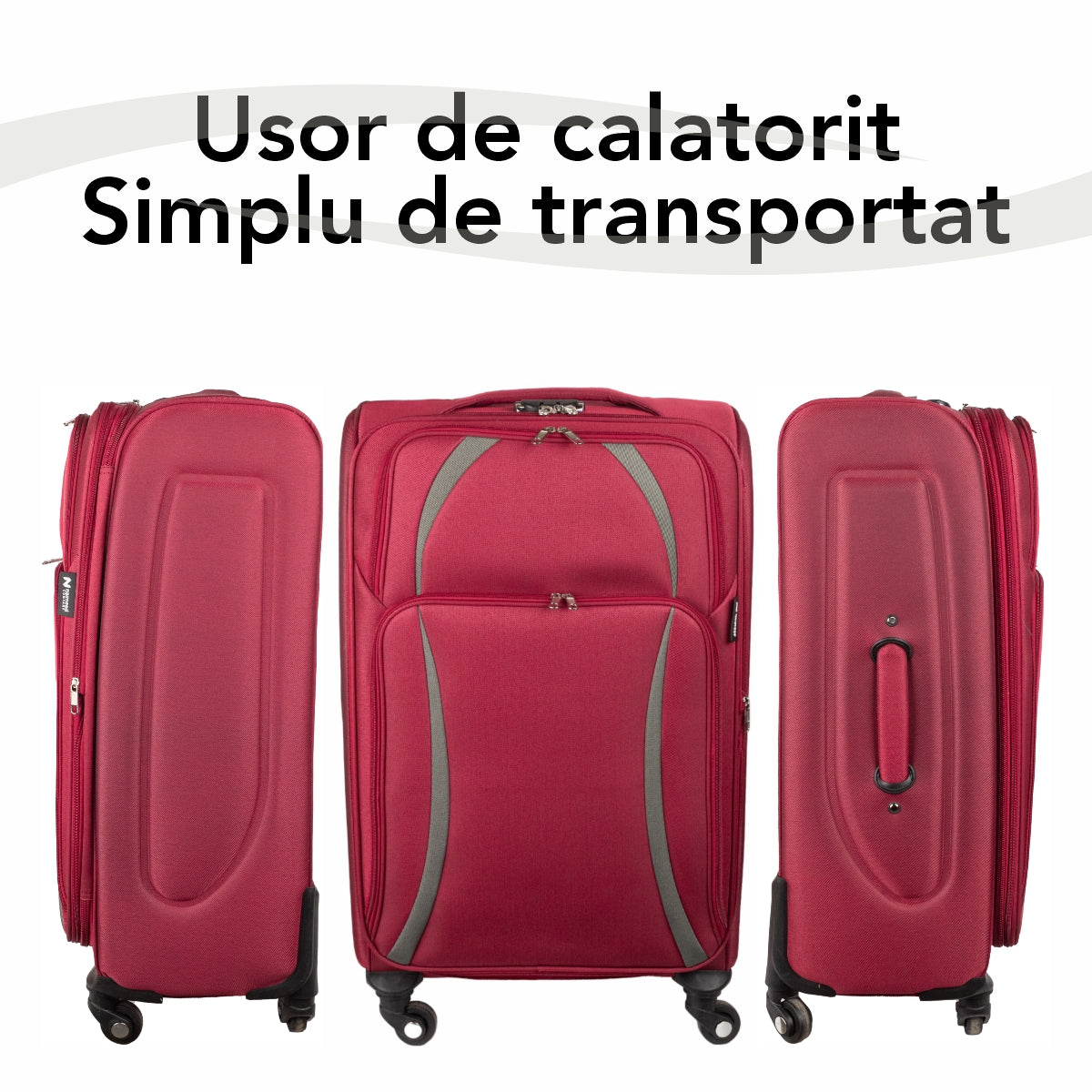 Troler voiaj Mare, Naimeed D5980, 4 roti, material textil, inchidere cifru, Rosu, 45x30x73cm