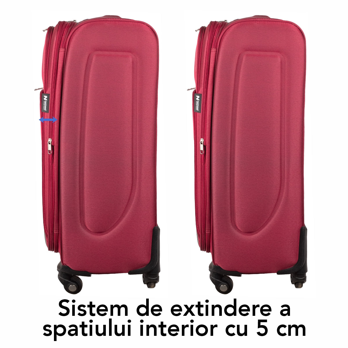 Troler voiaj Mediu, Naimeed D5980, 4 roti, material textil, inchidere cifru, Rosu, 40x28x63cm