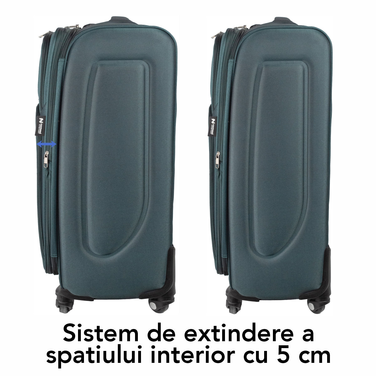 Troler voiaj Mic, Naimeed D5981, 4 roti, material textil, inchidere cifru, Verde, 35.5x26x52cm