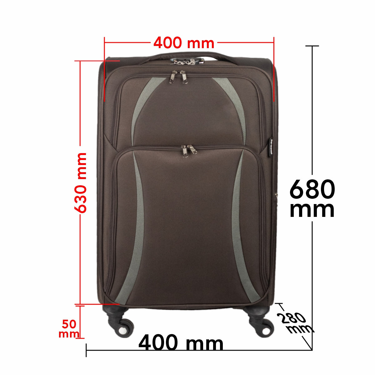 Troler voiaj Mediu, Naimeed D5982, 4 roti, material textil, inchidere cifru, Maro, 40x28x63cm