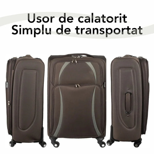 Troler voiaj Mediu, Naimeed D5982, 4 roti, material textil, inchidere cifru, Maro, 40x28x63cm - 221.ro