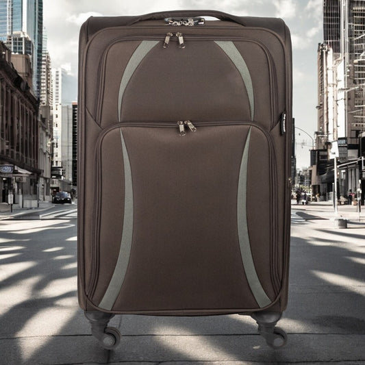 Troler voiaj Mic, Naimeed D5982, 4 roti, material textil, inchidere cifru, Maro, 35.5x26x52cm