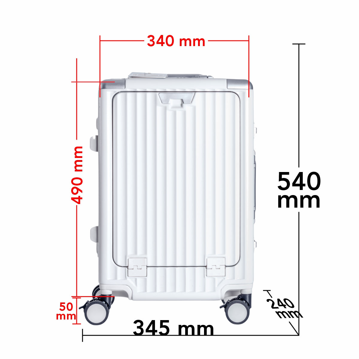 Troler, cabina avion, Naimeed D5989, Premium Voyage, fibra de carbon, port USB, compartiment pentru laptop, inchidere cifru, Alb, 49x34x24cm