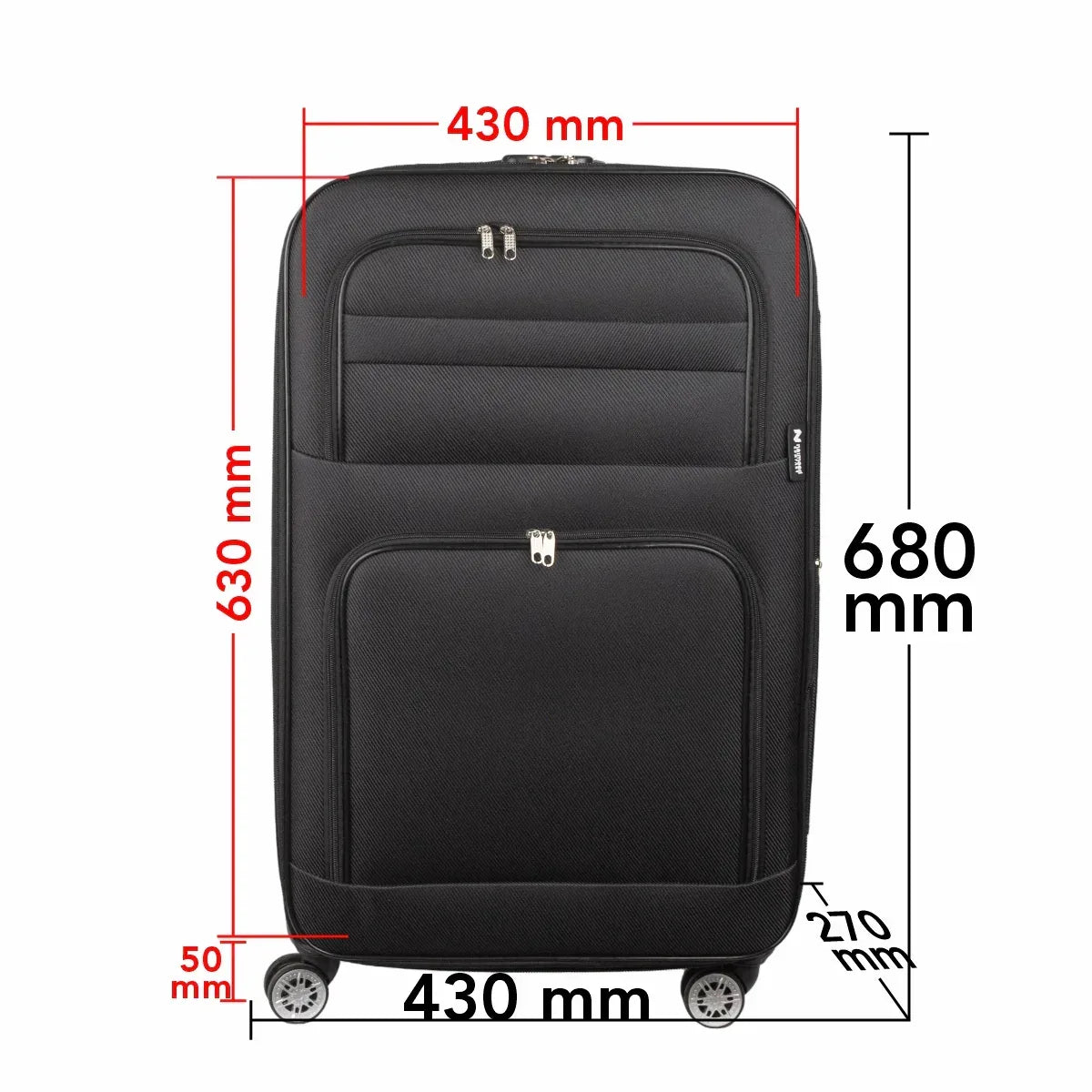 Troler voiaj Mediu, Naimeed D5992, 4 roti, material textil, inchidere cifru, Negru, 43x27x63cm - 221.ro