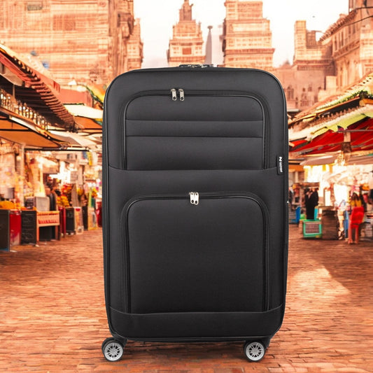 Troler voiaj Mic, Naimeed D5992, 4 roti, material textil, inchidere cifru, Negru, 37x24x55cm