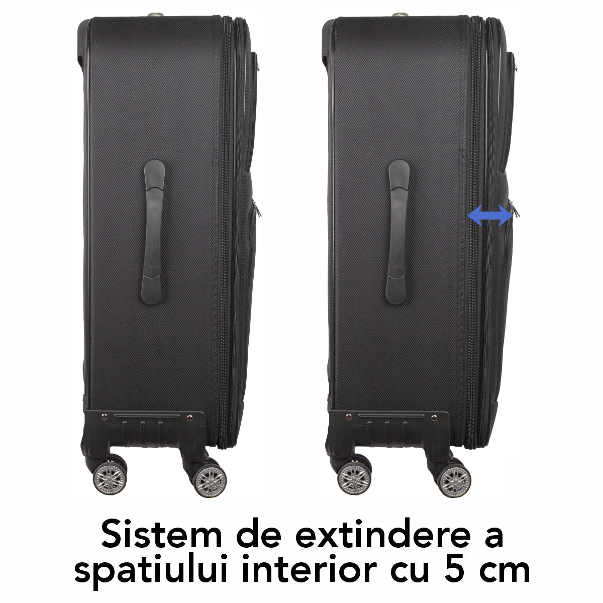 Troler voiaj Mediu, Naimeed D5992, 4 roti, material textil, inchidere cifru, Negru, 43x27x63cm