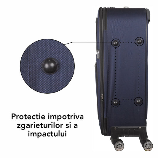 Troler voiaj Mic, Naimeed D5993, 4 roti, material textil, inchidere cifru, Albastru, 37x24x55cm