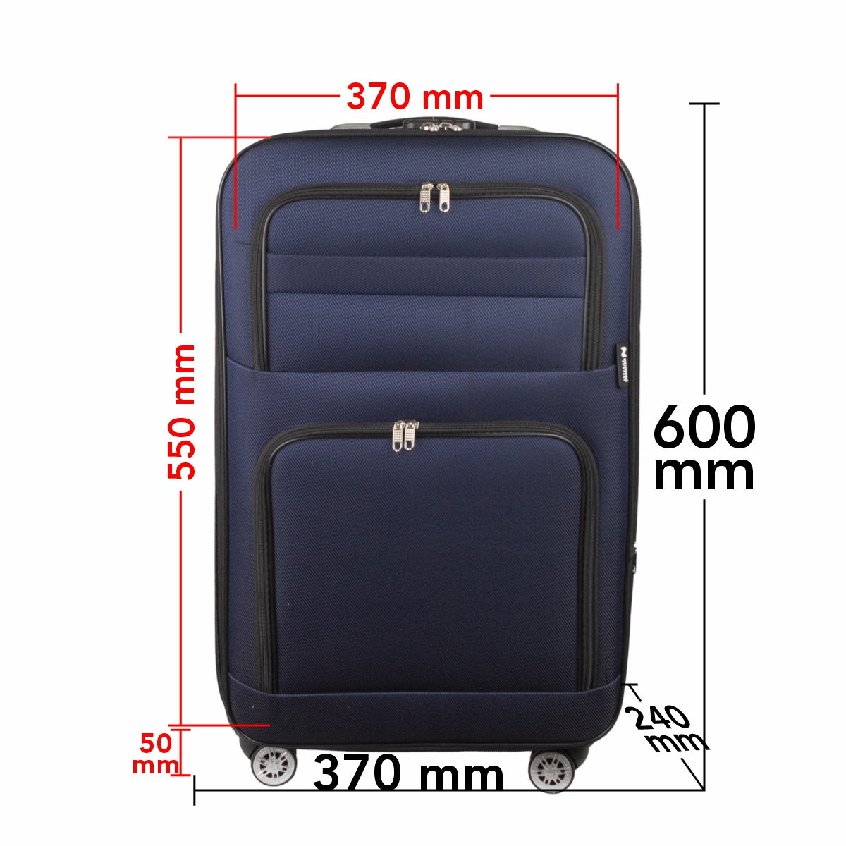 Troler voiaj Mic, Naimeed D5993, 4 roti, material textil, inchidere cifru, Albastru, 37x24x55cm