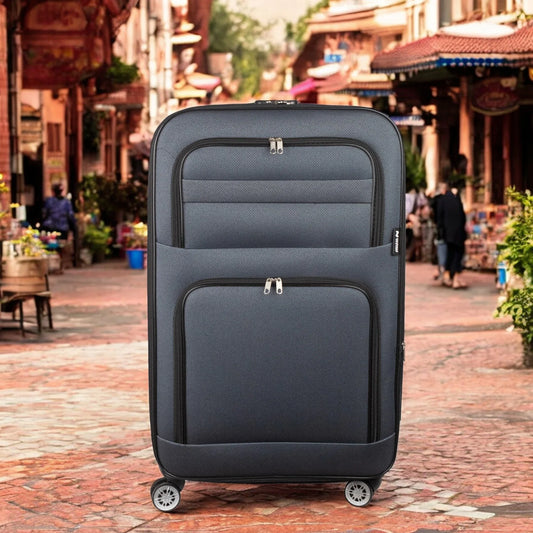 Troler voiaj Mic, Naimeed D5994, 4 roti, material textil, inchidere cifru, Gri, 37x24x55cm - 221.ro