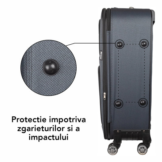 Troler voiaj Mare, Naimeed D5994, 4 roti, material textil, inchidere cifru, Gri, 47x30x73cm