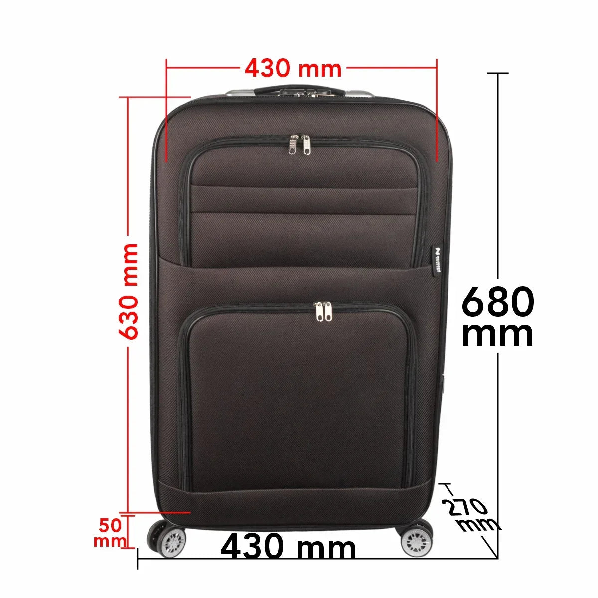 Troler voiaj Mediu, Naimeed D5995, 4 roti, material textil, inchidere cifru, Maro, 43x27x63cm - 221.ro