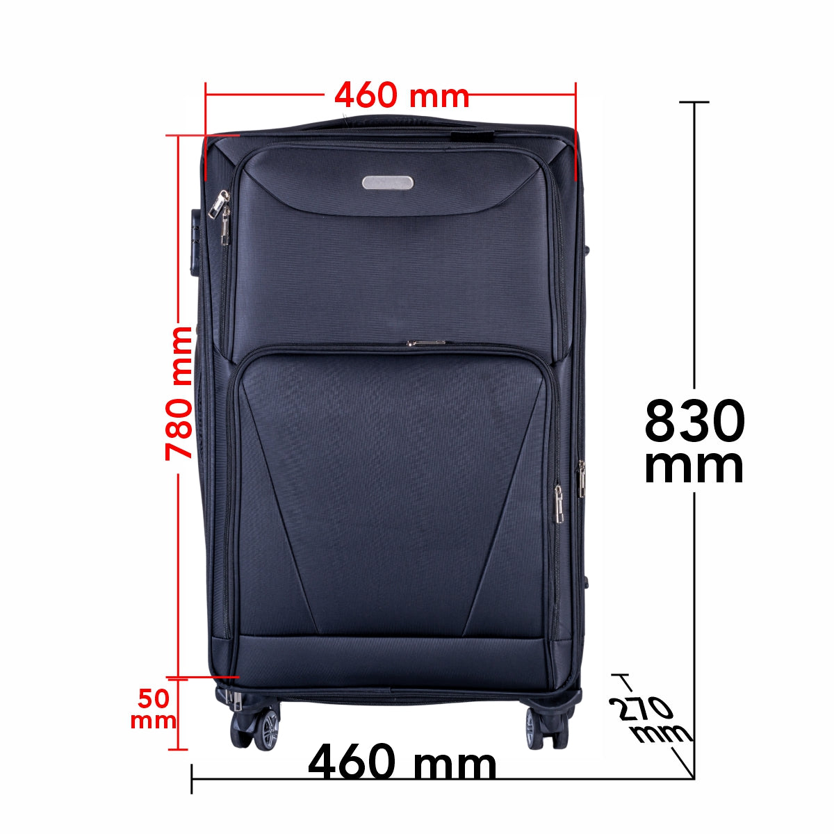 Troler voiaj Mare, Naimeed D5998, 4 roti duble 360 grade, material textil, inchidere cifru, Negru, 46x27x78cm