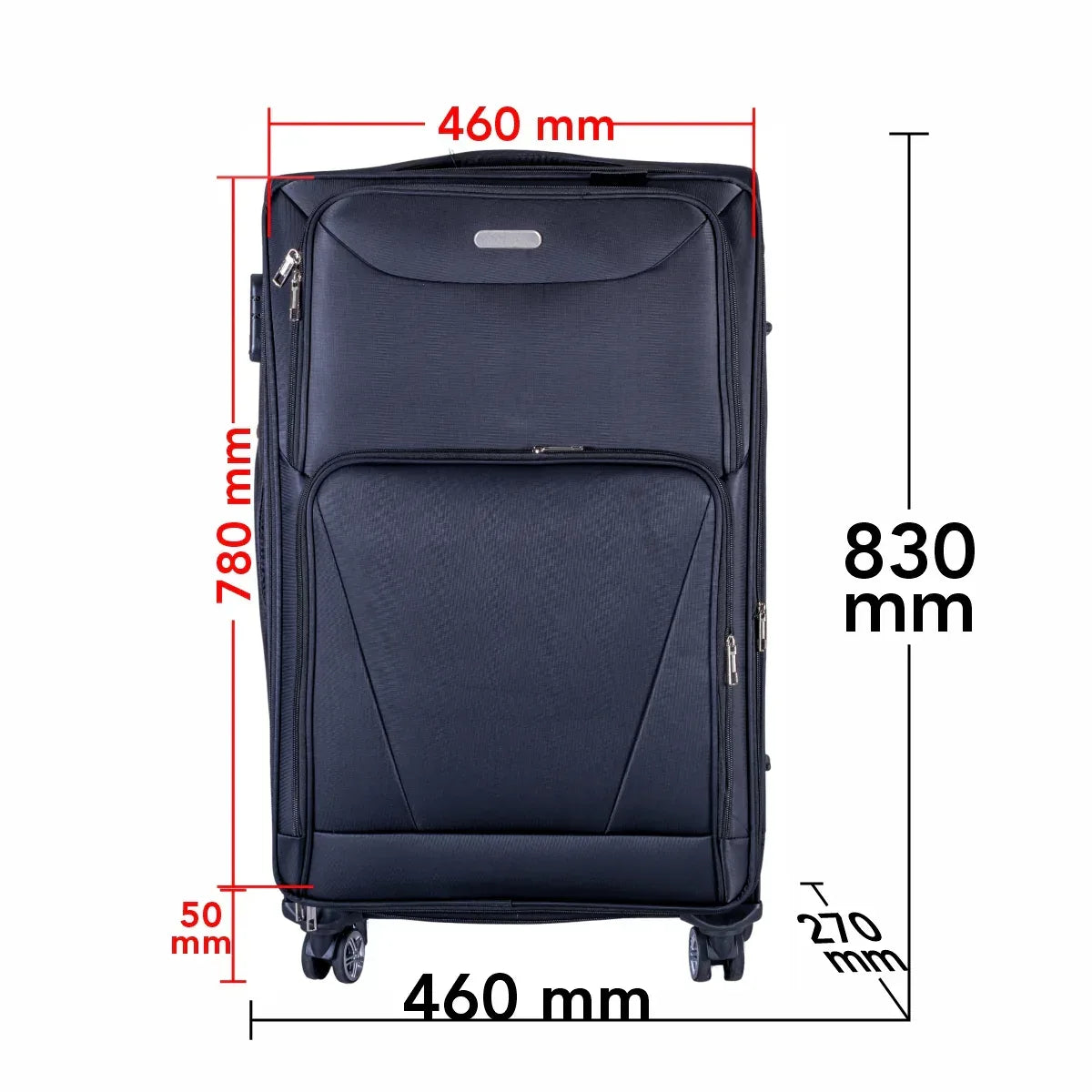 Troler voiaj Mare, Naimeed D5998, 4 roti duble 360 grade, material textil, inchidere cifru, Negru, 46x27x78cm - 221.ro