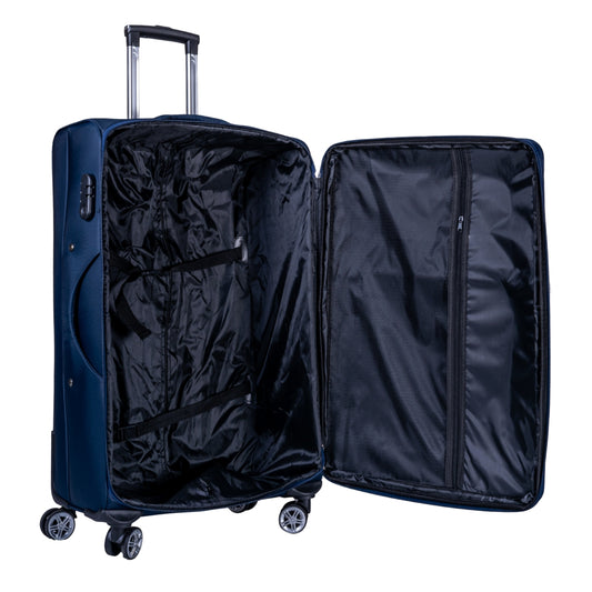 Troler voiaj Mic, Naimeed D5999, 4 roti duble 360 grade, material textil, inchidere cifru, Albastru, 35x21x58cm