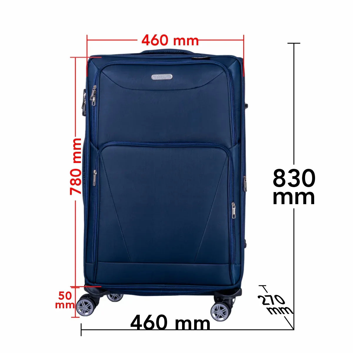 Troler voiaj Mare, Naimeed D5999, 4 roti duble 360 grade, material textil, inchidere cifru, Albastru, 46x27x78cm - 221.ro