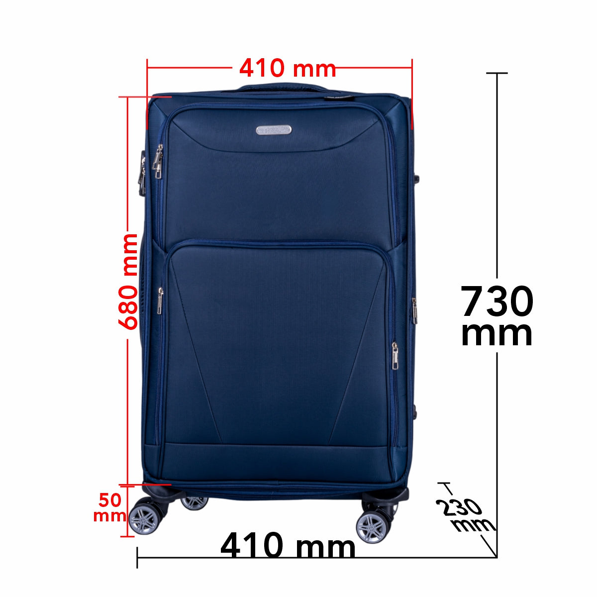Troler voiaj Mediu, Naimeed D5999, 4 roti duble 360 grade, material textil, inchidere cifru, Albastru, 41x23x68cm
