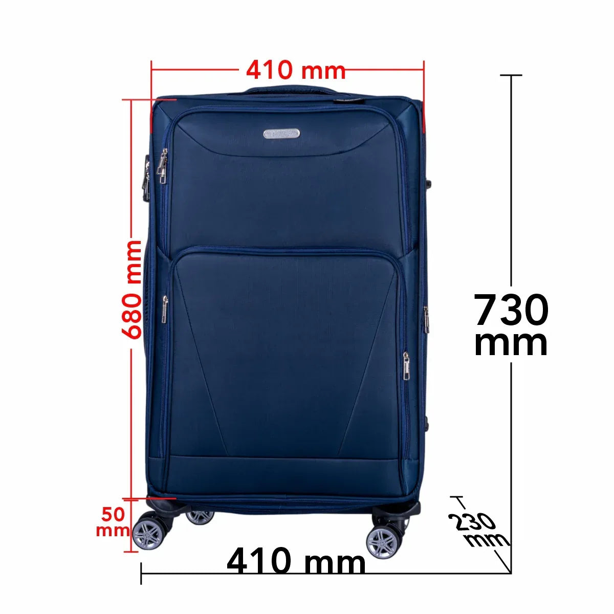 Troler voiaj Mediu, Naimeed D5999, 4 roti duble 360 grade, material textil, inchidere cifru, Albastru, 41x23x68cm - 221.ro