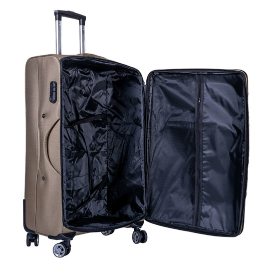 Troler voiaj Mic, Naimeed D6001, 4 roti duble 360 grade, material textil, inchidere cifru, Crem, 35x21x58cm