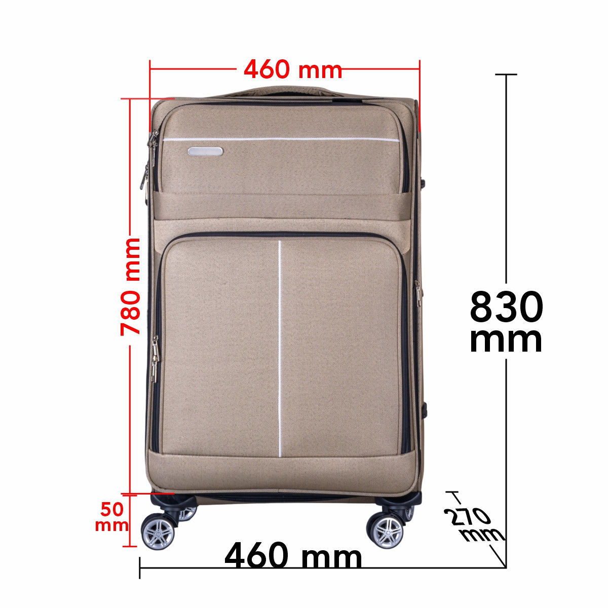 Troler voiaj Mare, Naimeed D6001, 4 roti duble 360 grade, material textil, inchidere cifru, Crem, 46x27x78cm