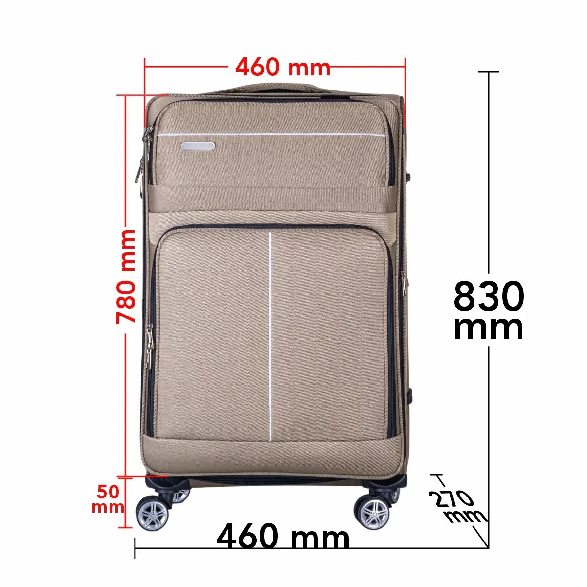 Troler voiaj Mare, Naimeed D6001, 4 roti duble 360 grade, material textil, inchidere cifru, Crem, 46x27x78cm - 221.ro