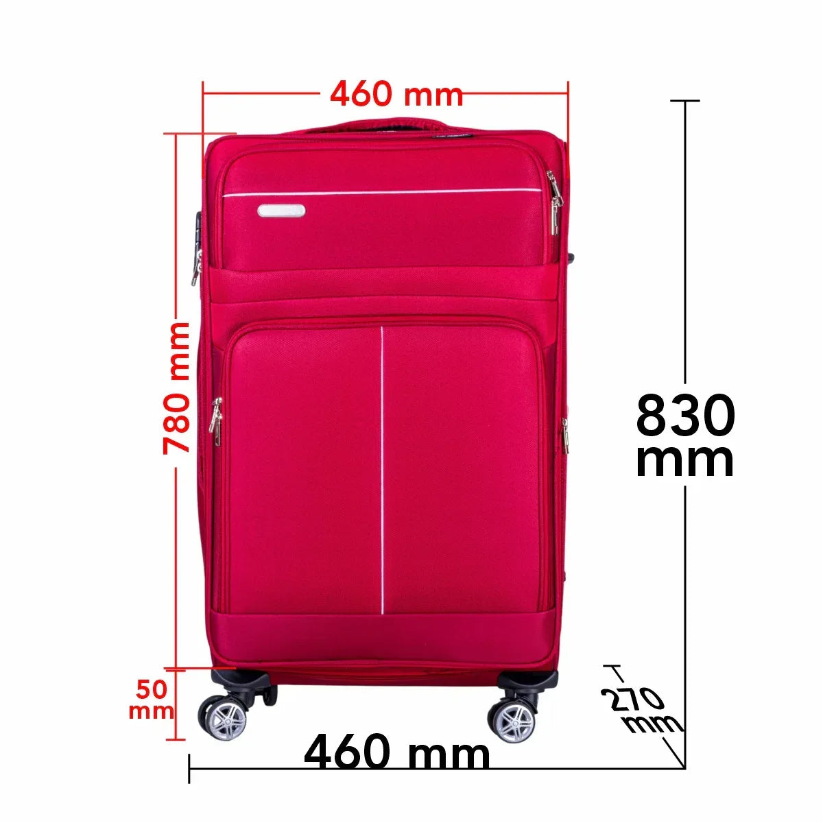 Troler voiaj Mare, Naimeed D6002, 4 roti duble 360 grade, material textil, inchidere cifru, Rosu, 46x27x78cm - 221.ro