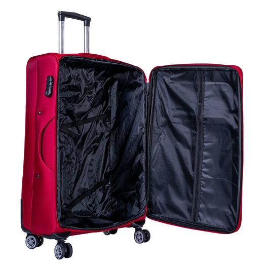 Troler voiaj Mic, Naimeed D6002, 4 roti duble 360 grade, material textil, inchidere cifru, Rosu, 35x21x58cm