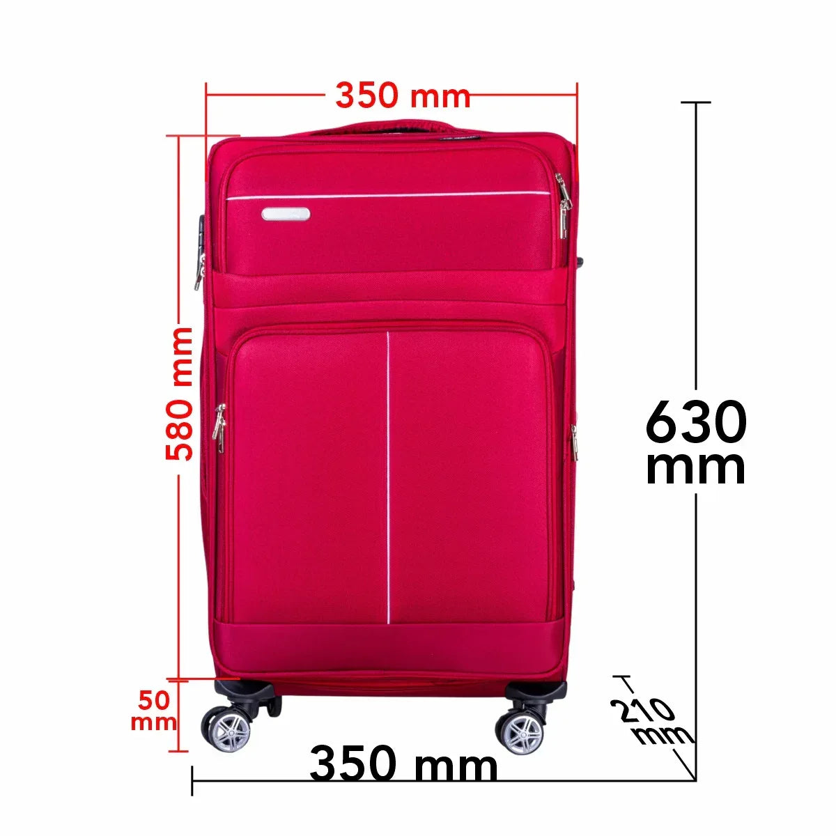 Troler voiaj Mic, Naimeed D6002, 4 roti duble 360 grade, material textil, inchidere cifru, Rosu, 35x21x58cm - 221.ro