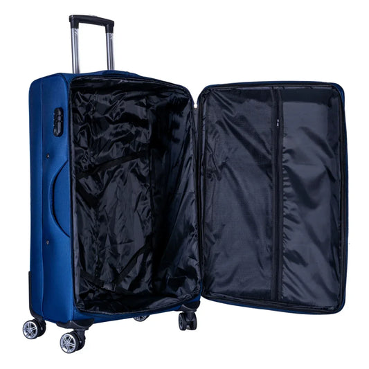 Troler voiaj Mediu, Naimeed D6003, 4 roti duble 360 grade, material textil, inchidere cifru, Albastru, 41x23x68cm - 221.ro