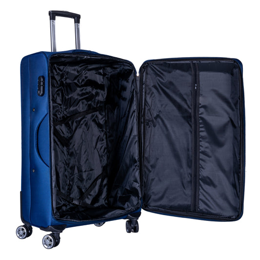 Troler voiaj Mic, Naimeed D6003, 4 roti duble 360 grade, material textil, inchidere cifru, Albastru, 35x21x58cm