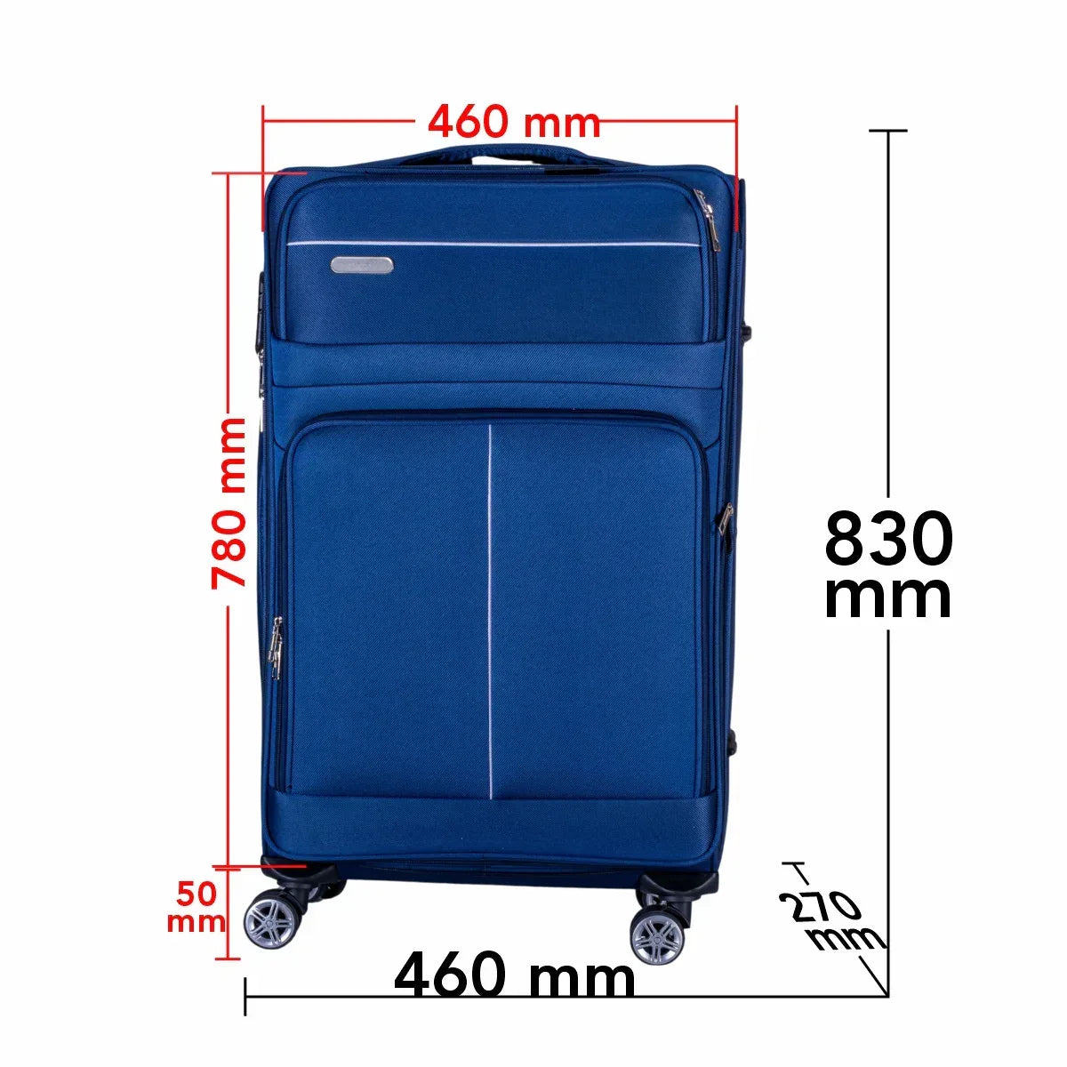 Troler voiaj Mare, Naimeed D6003, 4 roti duble 360 grade, material textil, inchidere cifru, Albastru, 46x27x78cm - 221.ro
