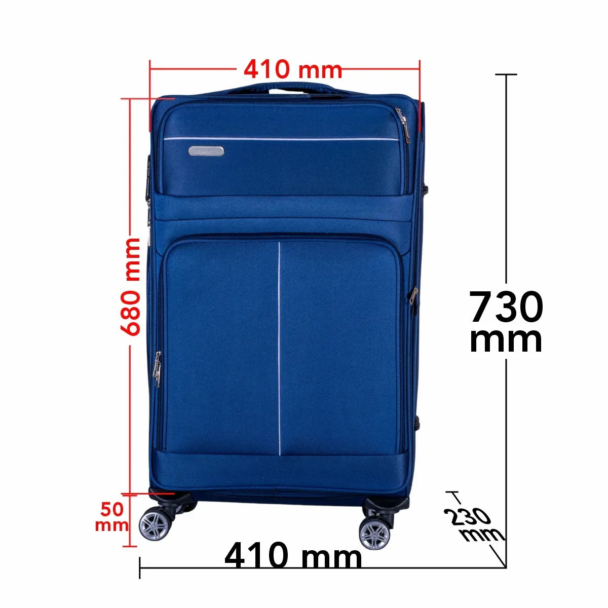 Troler voiaj Mediu, Naimeed D6003, 4 roti duble 360 grade, material textil, inchidere cifru, Albastru, 41x23x68cm - 221.ro