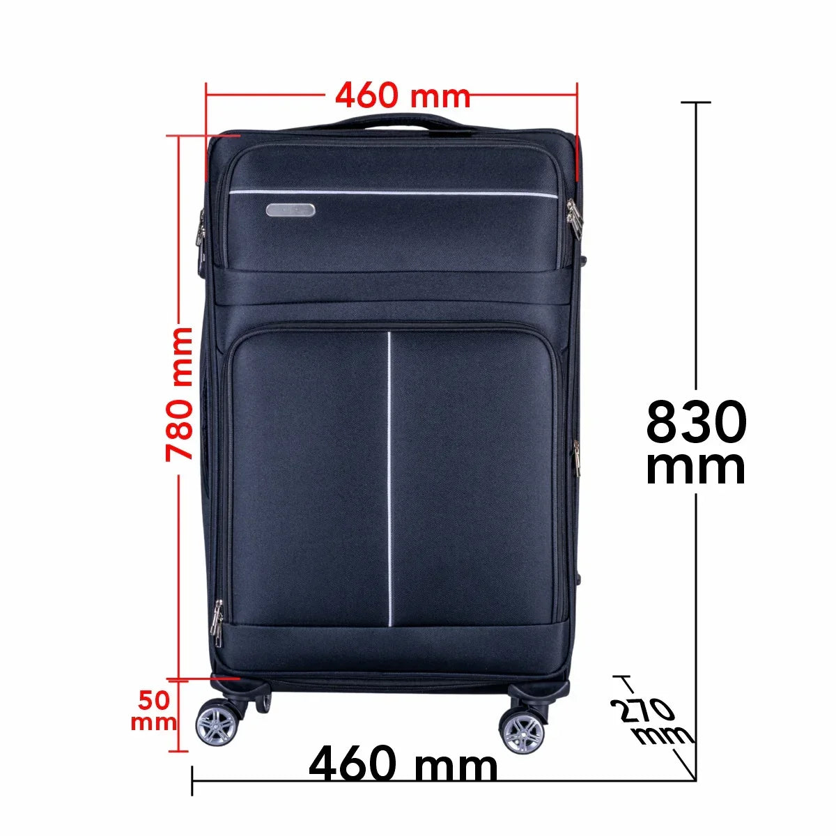 Troler voiaj Mare, Naimeed D6004, 4 roti duble 360 grade, material textil, inchidere cifru, Negru, 46x27x78cm - 221.ro