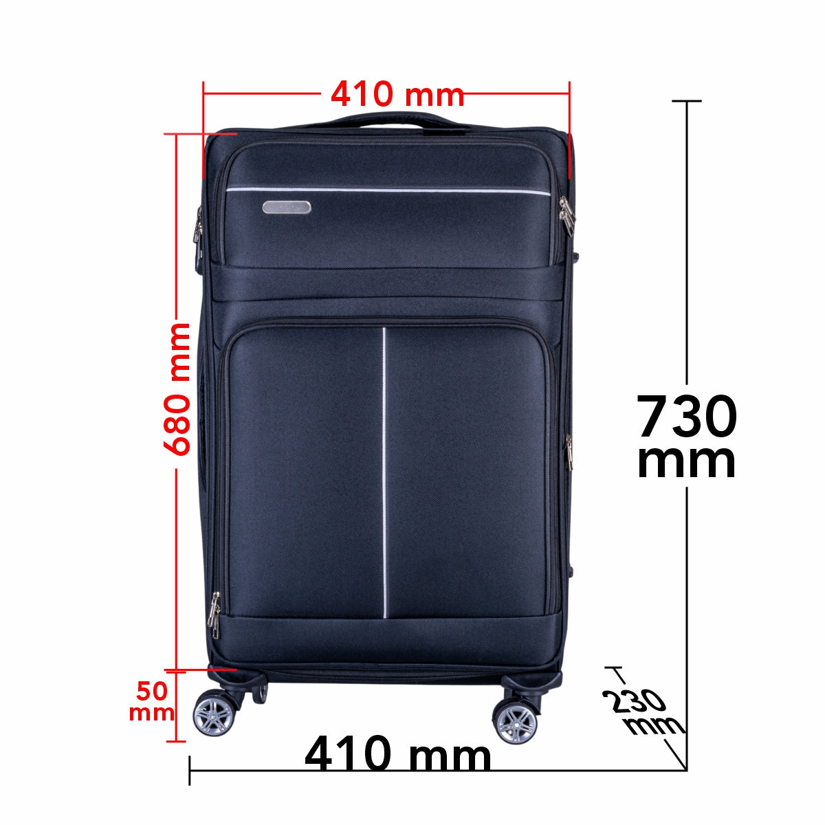 Troler voiaj Mediu, Naimeed D6004, 4 roti duble 360 grade, material textil, inchidere cifru, Negru, 41x23x68cm