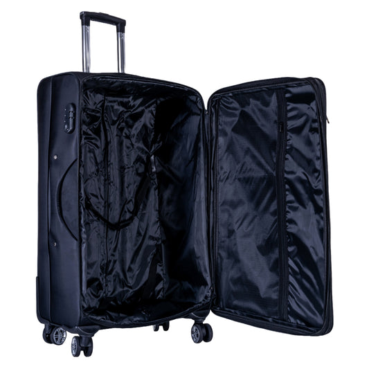 Troler voiaj Mare, Naimeed D6004, 4 roti duble 360 grade, material textil, inchidere cifru, Negru, 46x27x78cm