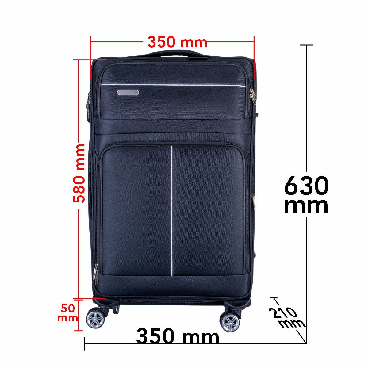 Troler voiaj Mic, Naimeed D6004, 4 roti duble 360 grade, material textil, inchidere cifru, Negru, 35x21x58cm