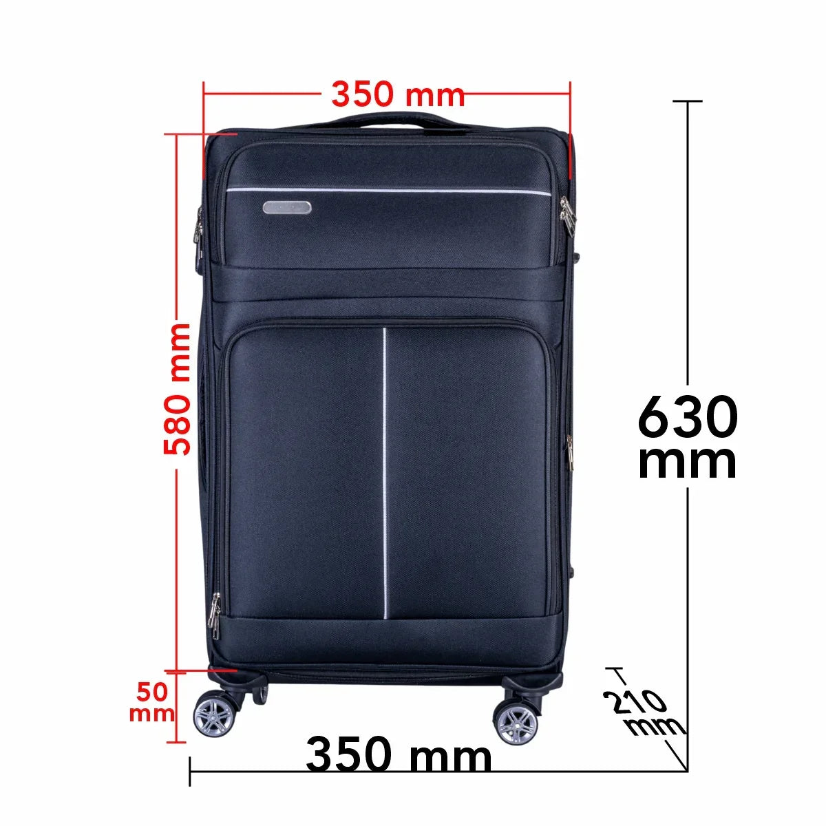 Troler voiaj Mic, Naimeed D6004, 4 roti duble 360 grade, material textil, inchidere cifru, Negru, 35x21x58cm - 221.ro
