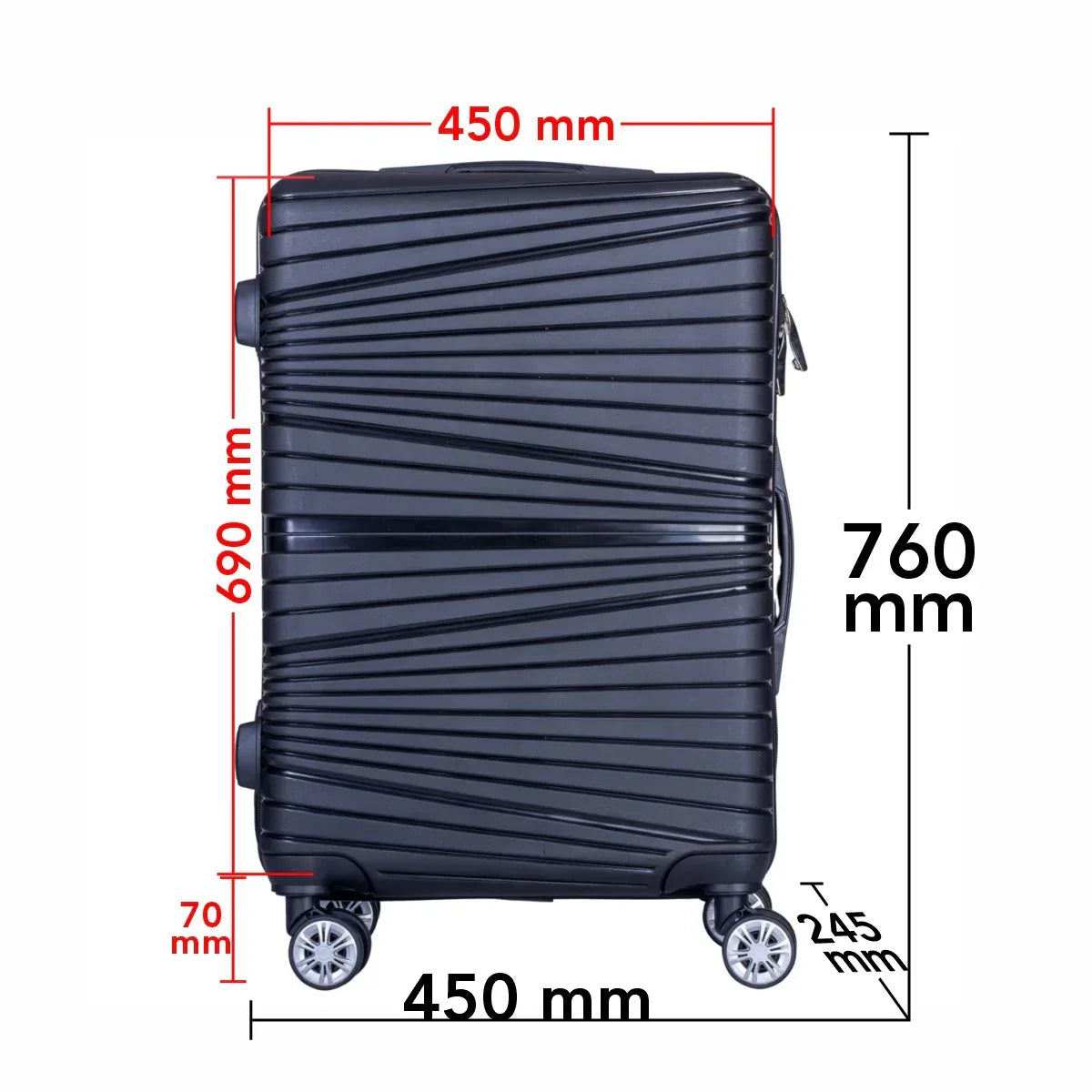 Troler voiaj Mare, Naimeed D6005, 4 roti duble 360 grade, PP, inchidere cifru, Negru, 45x24.5x69cm - 221.ro
