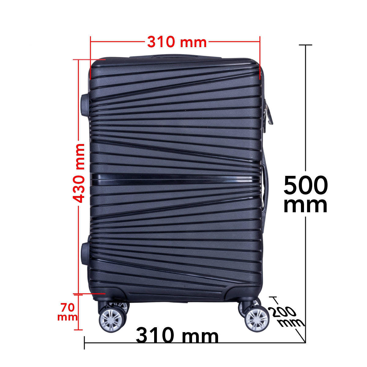 Troler voiaj Mic, Naimeed D6005, 4 roti duble 360 grade, PP, inchidere cifru, Negru, 31x20x43cm