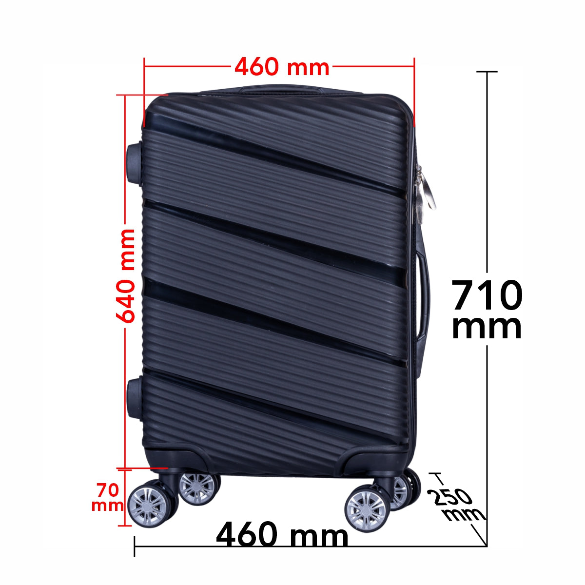 Troler voiaj Mare, Naimeed D6006, 4 roti duble 360 grade, PP, inchidere cifru, Negru, 46x25x64cm