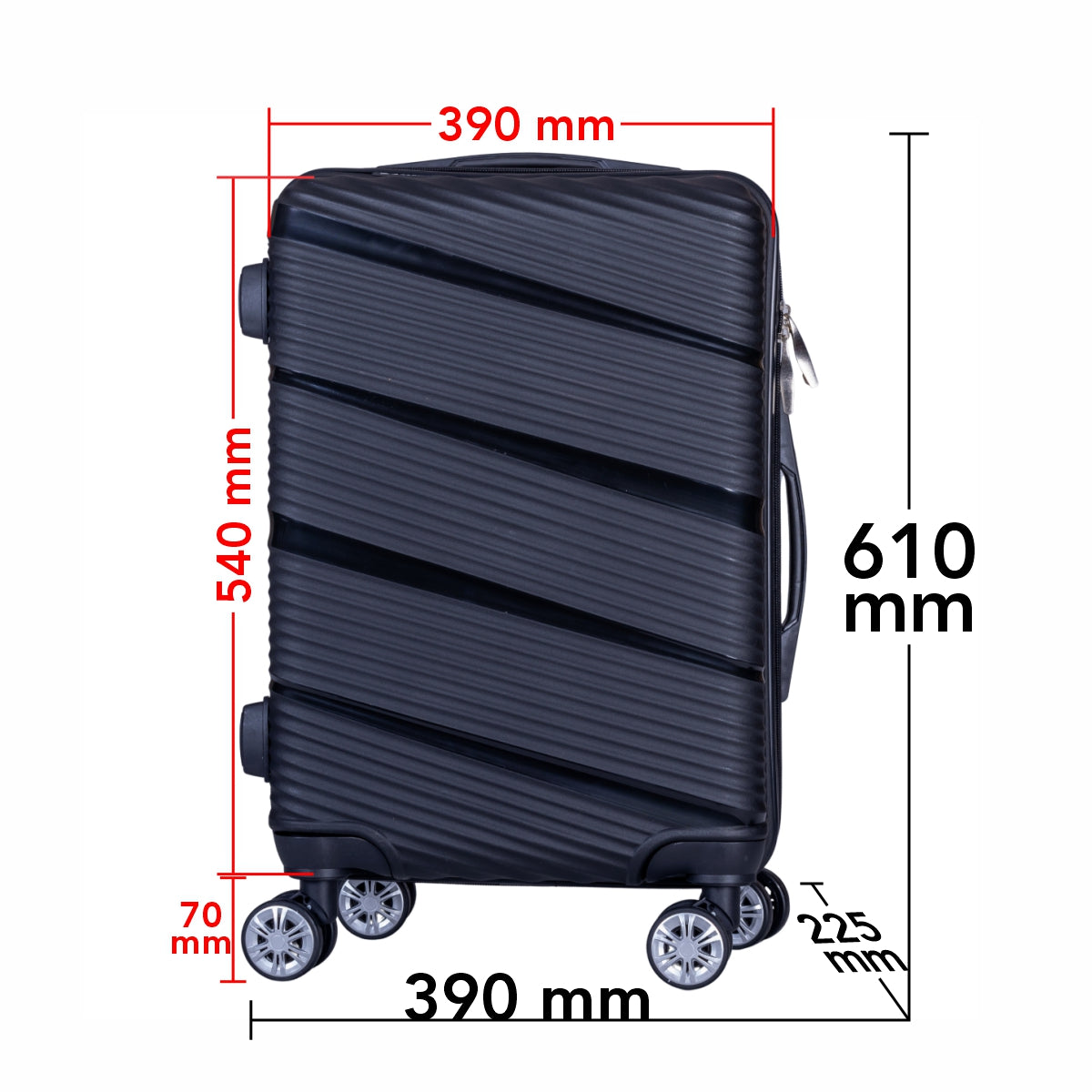 Troler voiaj Mediu, Naimeed D6006, 4 roti duble 360 grade, PP, inchidere cifru, Negru, 39x22.5x54cm