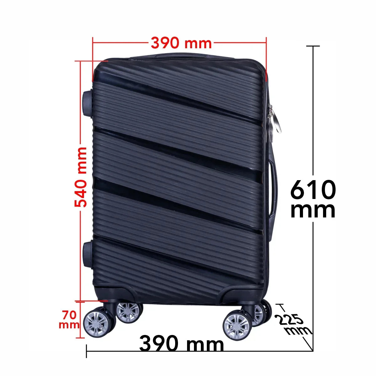 Troler voiaj Mediu, Naimeed D6006, 4 roti duble 360 grade, PP, inchidere cifru, Negru, 39x22.5x54cm - 221.ro