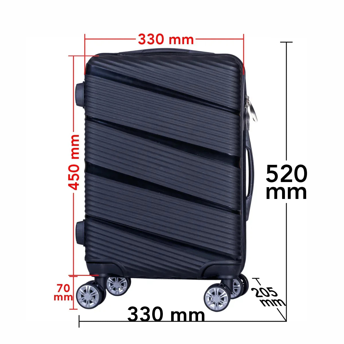 Troler voiaj Mic, Naimeed D6006, 4 roti duble 360 grade, PP, inchidere cifru, Negru, 33x20.5x45cm - 221.ro
